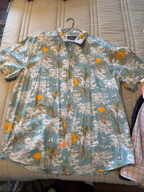 Primark Teal & Yellow Tropical Short-Sleeve Button-Up Shirt